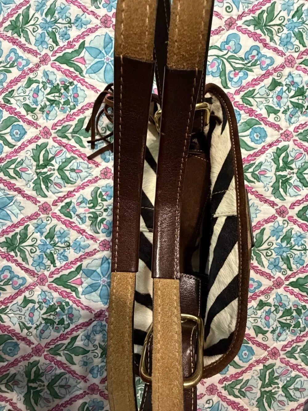 Coach Zebra Hair-On-Hide Shoulder Bag with Brown Suede Trim